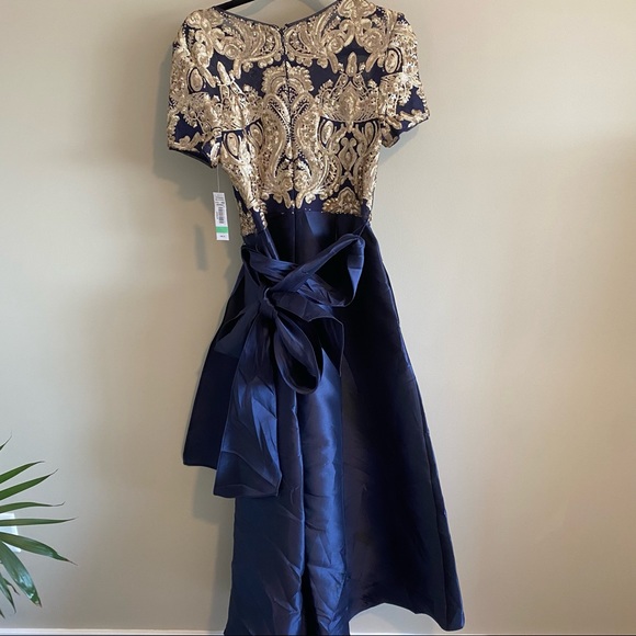 R&M Richards Blue Embellished Sequin High Low Wrap Dress Size 8 - Picture 3 of 8